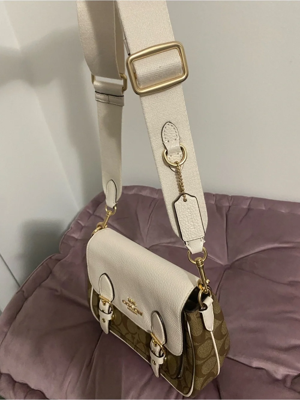 Coach Lucy Signature Canvas Crossbody with Cream Leather Flap